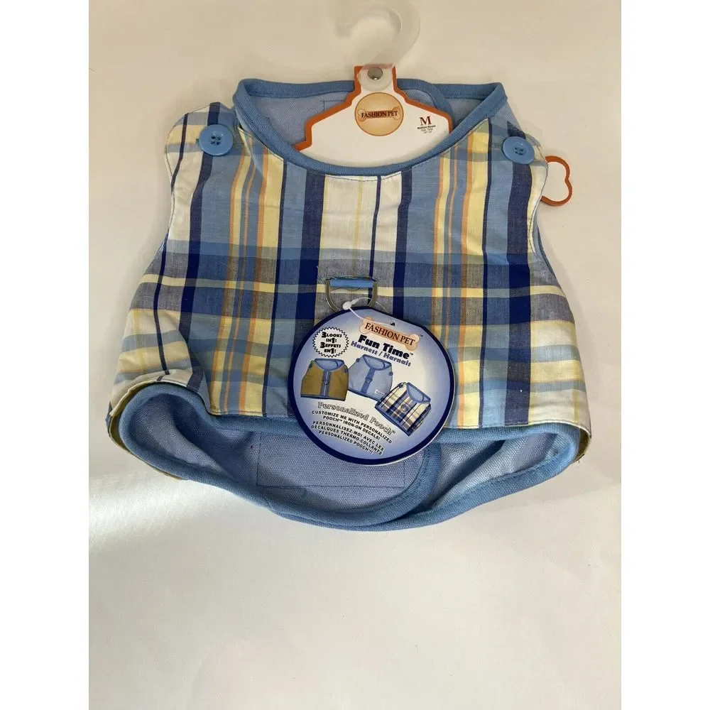 Fashion pet Fun time Blue Plaid fashion accessory harness interchangeable Medium